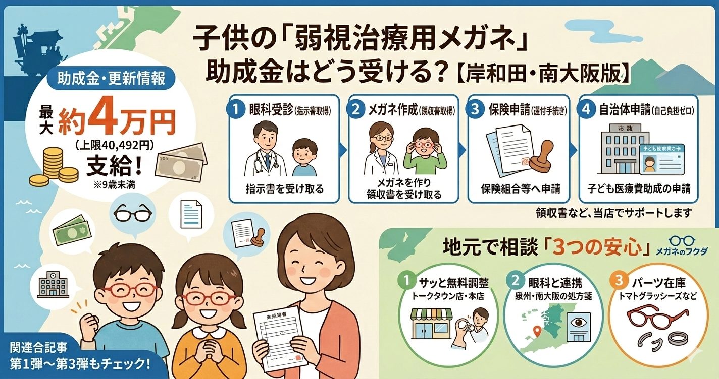 【岸和田・南大阪】子供の弱視治療用メガネ、助成金はどう受ける?申請の流れと「地元のお店」が選ばれる理由